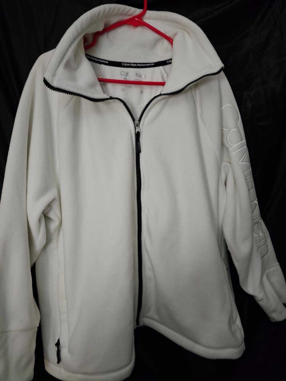 Calvin Klein Performance White Full-Zip Jacket - Black Piping - Size 1X